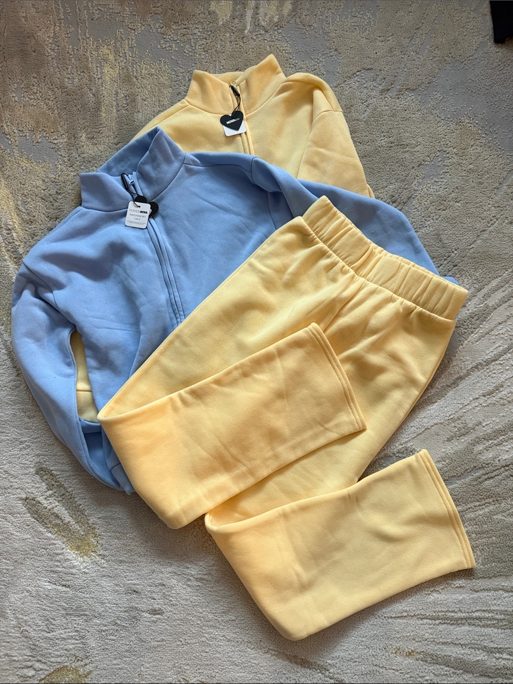 Fashion Nova Kids Two-Piece Set in Light Blue and Pale Yellow
